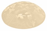 Beige Blind Embossed Flowers Kippah without Trim