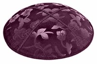 Eggplant Blind Embossed Flowers Kippah without Trim