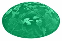 Emerald Blind Embossed Flowers Kippah without Trim