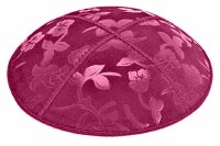 Fuchsia Blind Embossed Flowers Kippah without Trim