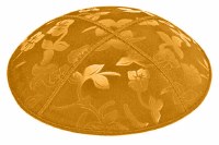 Gold Blind Embossed Flowers Kippah without Trim