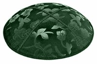Green Blind Embossed Flowers Kippah without Trim