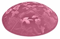 Hot Pink Blind Embossed Flowers Kippah without Trim