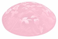 Light Pink Blind Embossed Flowers Kippah without Trim