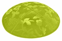 Lime Blind Embossed Flowers Kippah without Trim