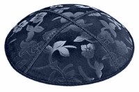 Navy Blind Embossed Flowers Kippah without Trim