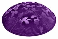 Purple Blind Embossed Flowers Kippah without Trim