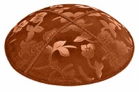 Rust Blind Embossed Flowers Kippah without Trim