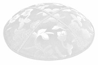 White Blind Embossed Flowers Kippah without Trim