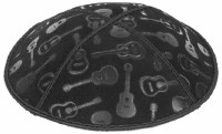 Black Blind Embossed Guitars Kippah with Black and White Trim