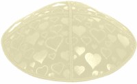 Additional picture of Ivory Blind Embossed Hearts Kippah without trim