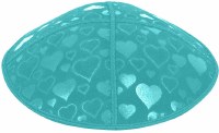 Additional picture of Turquoise Blind Embossed Hearts Kippah without trim