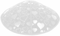 Additional picture of White Blind Embossed Hearts Kippah without trim