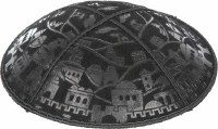 Black Blind Embossed Jerusalem Kippah