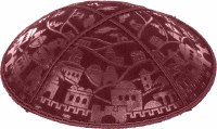 Burgundy Blind Embossed Jerusalem Kippah