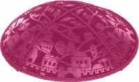 Fuchsia Blind Embossed Jerusalem Kippah