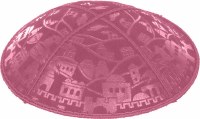 Hot Pink Blind Embossed Jerusalem Kippah