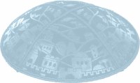 Light Blue Blind Embossed Jerusalem Kippah