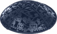 Navy Blind Embossed Jerusalem Kippah