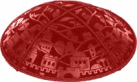 Red Blind Embossed Jerusalem Kippah