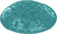 Teal Blind Embossed Jerusalem Kippah