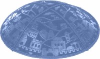 Wedgewood Blind Embossed Jerusalem Kippah with Purple and Silver Trim