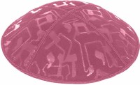 Hot Pink Blind Embossed Large Chai Kippah without Trim