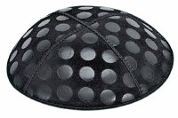 Black Blind Embossed Large Dots Kippah without  Trim