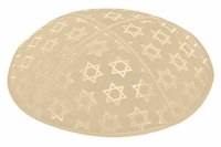 Beige Blind Embossed Large Star of David Kippah without Trim