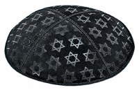 Black Blind Embossed Large Star of David Kippah without Trim