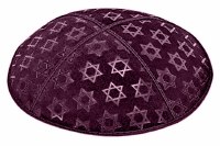 Eggplant Blind Embossed Large Star of David Kippah without Trim