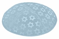 Light Blue Blind Embossed Large Star of David Kippah without Trim