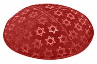 Red Blind Embossed Large Star of David Kippah without Trim