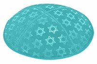 Turquoise Blind Embossed Large Star of David Kippah without Trim