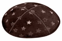Brown Blind Embossed Large Stars Kippah without Trim