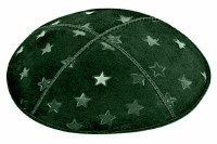 Green Blind Embossed Large Stars Kippah without Trim