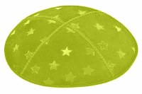 Lime Blind Embossed Large Stars Kippah without Trim