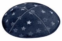 Navy Blind Embossed Large Stars Kippah without Trim