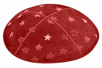 Red Blind Embossed Large Stars Kippah without Trim