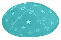 Turquoise Blind Embossed Large Stars Kippah without Trim
