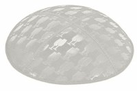 Light Grey Blind Embossed L'chaim Cups Kippah without Trim