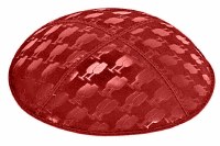 Red Blind Embossed L'chaim Cups Kippah without Trim