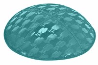 Teal Blind Embossed L'chaim Cups Kippah without Trim