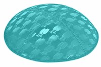 Turquoise Blind Embossed L'chaim Cups Kippah without Trim