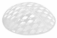 White Blind Embossed L'chaim Cups Kippah without Trim