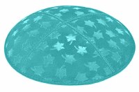 Turquoise Blind Embossed Leaves Kippah with Burgundy and Silver Trim
