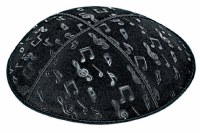 Black Blind Embossed Musical Notes Kippah