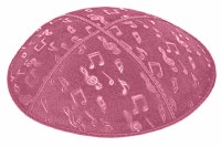 Hot Pink Blind Embossed Musical Notes Kippah
