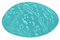 Turquoise Blind Embossed Musical Notes Kippah