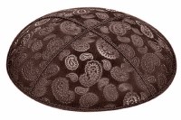 Brown Blind Embossed Paisley Kippah without Trim
